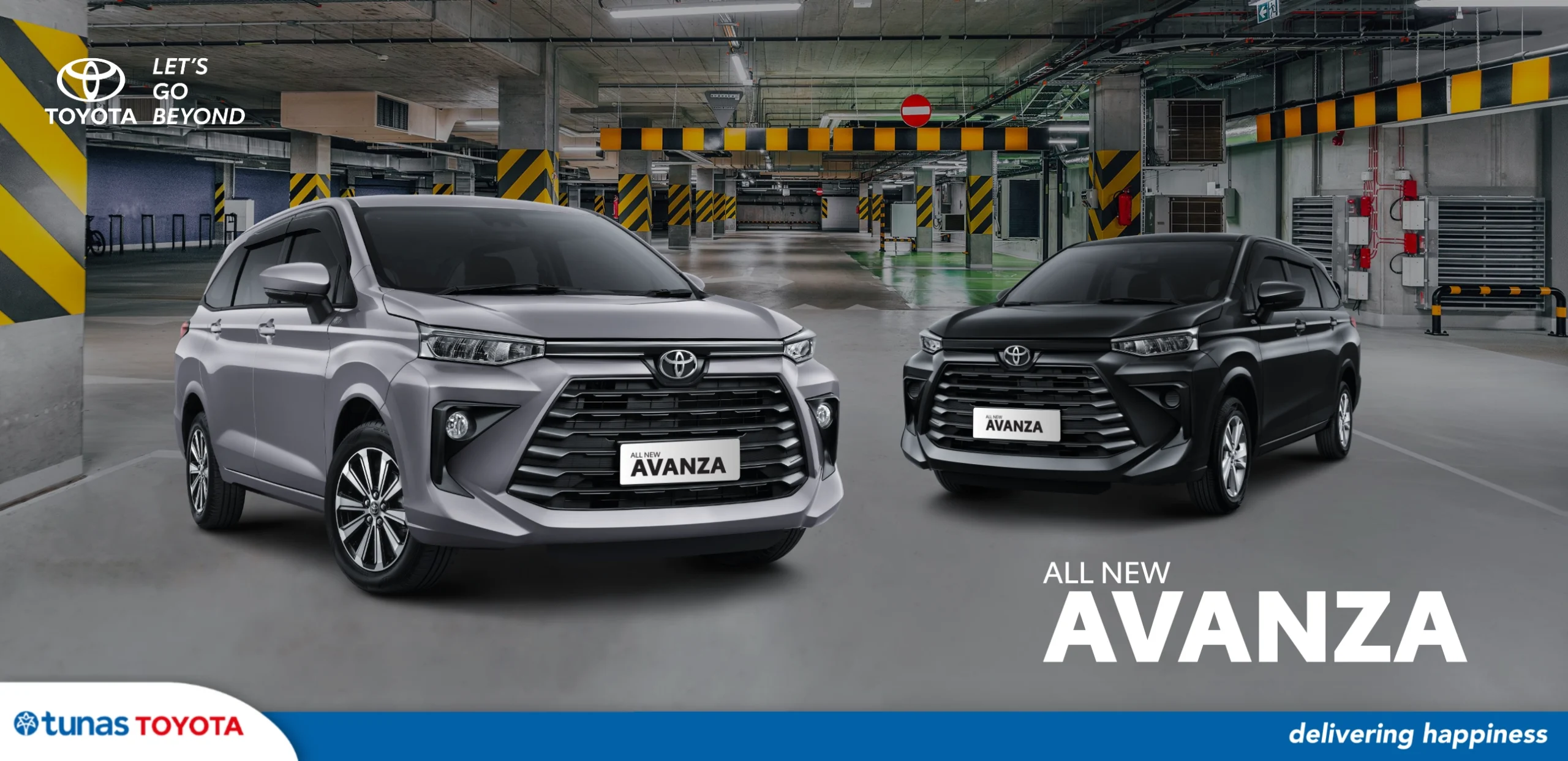 Banner sampul artikel Tunas Toyota menampilkan dua unit mobil MPV Toyota All New Avanza berwarna perak (silver) dan hitam yang terparkir bersisian di area parkir tertutup yang modern, mengilustrasikan perbandingan varian mobil.